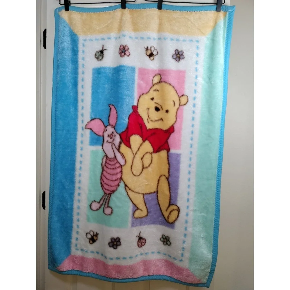 Vintage Disney Winnie The Pooh Piglet Soft Plush Baby Blanket Nursery 30x45